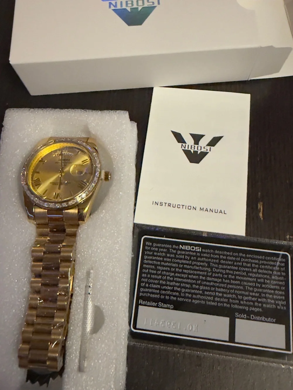 Nibosi Gold Tone Men's Day-Date Watch